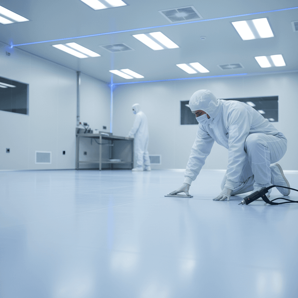 Vinyl sheet flooring in cleanroom
